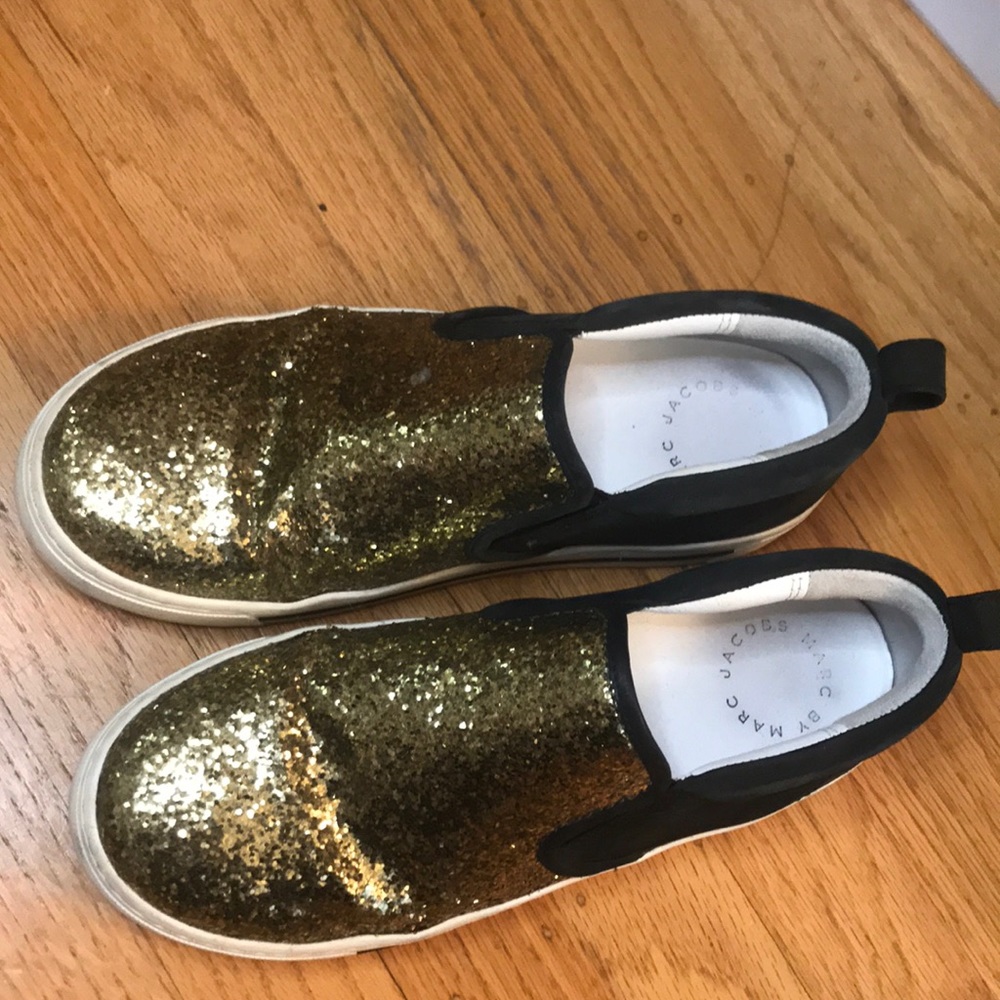 Marc by Marc Jacobs gold glitter slip on sneakers